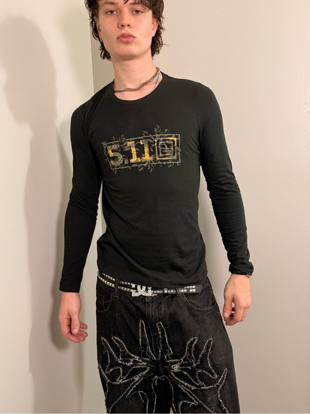 5.11 Tactical Black Long-Sleeve Graphic Crewneck with Gold Logo